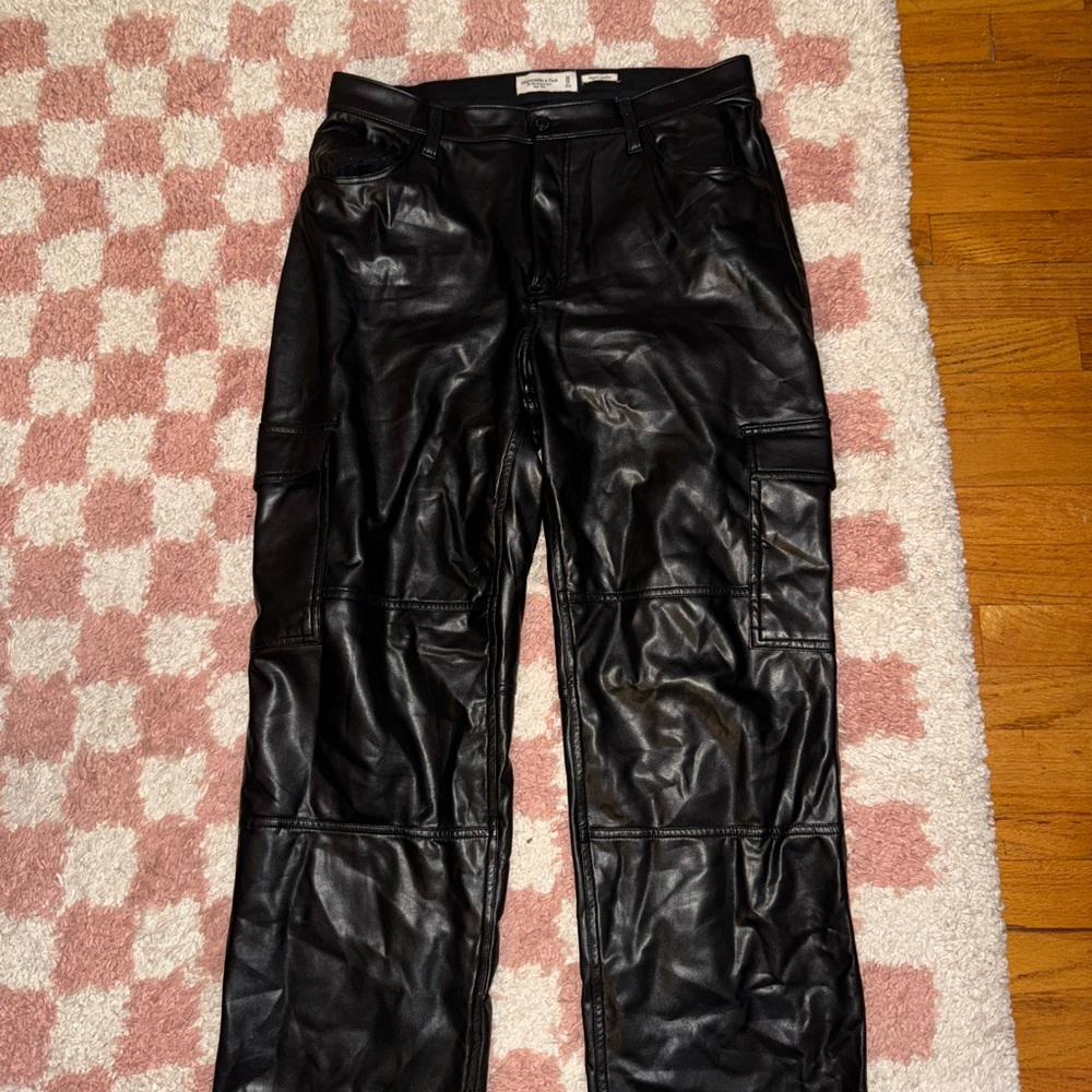 Abercrombie & Fitch Black Vegan Leather Cargo Pants
